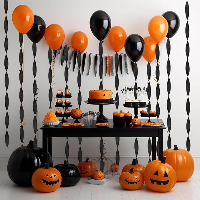 8 Rolls Black Crepe Paper Streamers Black Party Streamers Photo Booth Backdrop for Birthday Wedding Graduation Halloween New Year Holiday Decorations(Total 656ft,1.8Inch x 82Ft/Roll)
