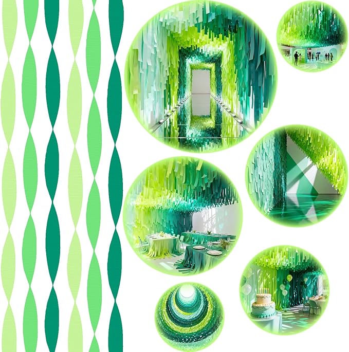 6 Crepe Paper Streamers Rolls, 492ft Green Paper Streamers Party Supplies for Birthday Wedding Graduation Anniversary St. Patricks Day Decoration (1.8 inch x 82 ft/Roll)