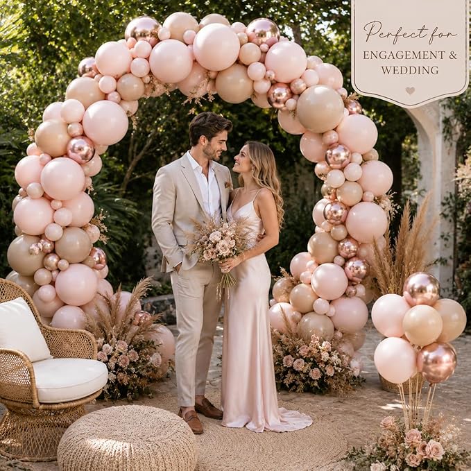 Boho Balloon Arch Double Stuffed Blush Nude Rose Gold Boho Balloon Garland Kit Rosegold Beige Peach Brown Cream Latex Balloons for Baby Bridal Shower Engagement Birthday Wedding Boho Party Decorations
