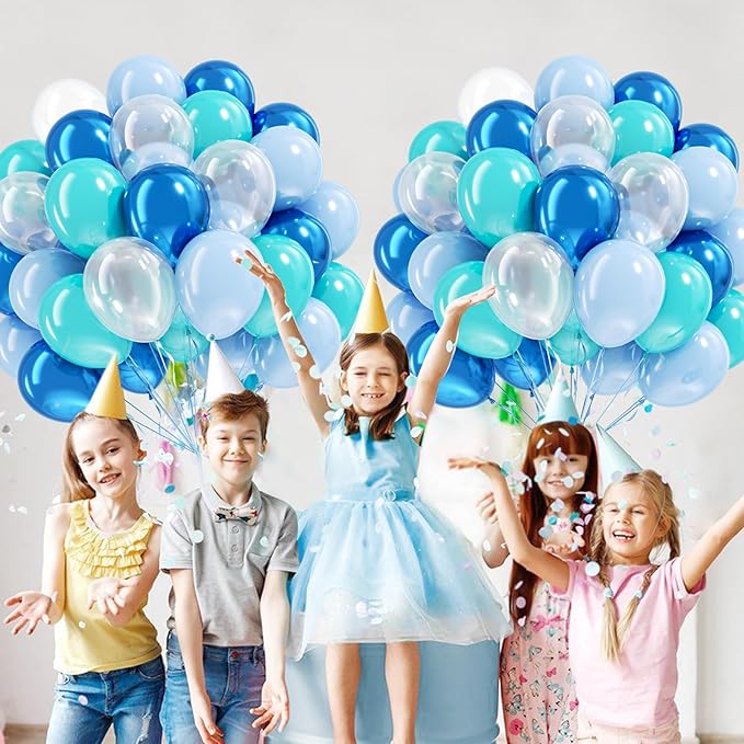 BAUANOOY Ocean Balloons, 60pcs 12 Inch Turquoise Balloon Transparent Balloons Metallic Blue Teal Blue Balloon for Under the Sea Party Baby Shower Wedding Shark Party Decorations