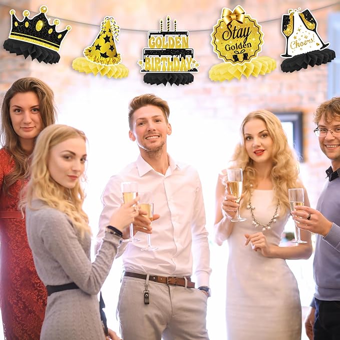 It's My Golden Birthday Honeycomb Centerpieces- Gold Happy Birthday Party Decorations for Teens, Women, Men - Golden Birthday Party Supplies for Girl or Boy, Golden Party Decorations Supplies