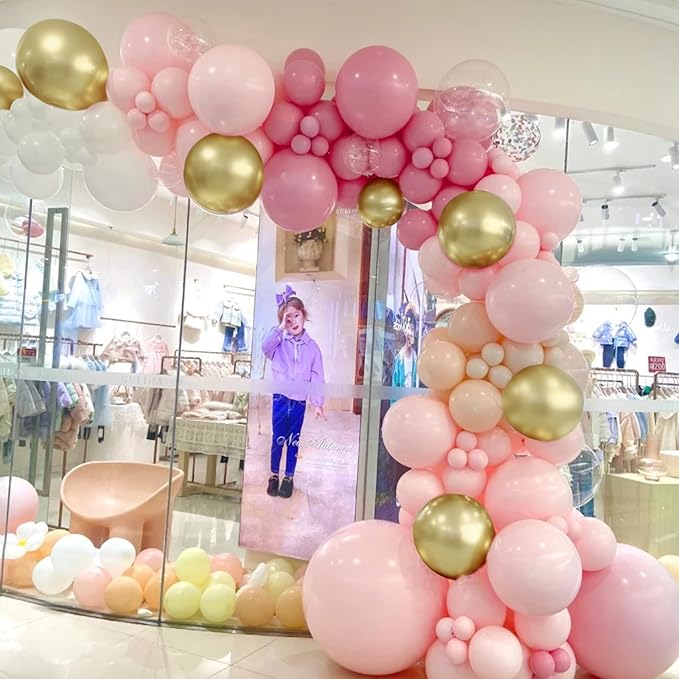 Mebay Dusty Blush Pink Nude Gold Balloon Arch Kit, 166Pcs Retro Pink Nude Metallic Gold and Macaron Light Pink Balloons for Bridal Baby Shower Girls Boho Birthday Wedding Decorations Supplies