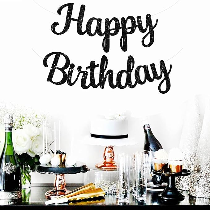 BEISHIDA Happy Birthday Banner - NO DIY,Black 10Feet Pre-Strung-Glitter Birthday Sign Garland Backdrop Decorations for Women men Party