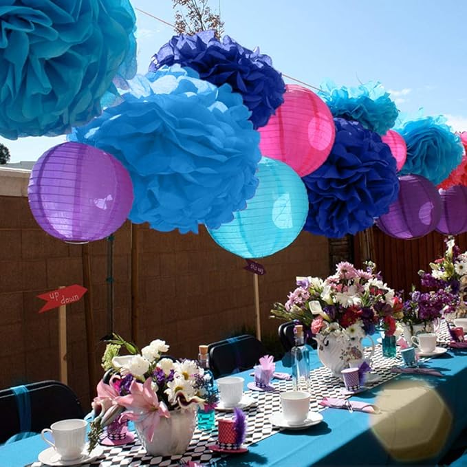 Binpeng Paper Pom Poms Hanging Paper Flower Ball Wedding Celebrations Decorations Outdoor Decoration Flowers Craft for Birthday Party (Royal Blue 6 PCS)
