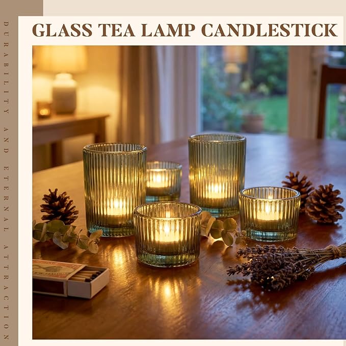 36 Pcs Vintage Green Ribbed Glass Tealight Holders Bulk, 18 Large & 18 Small Candle Holders for Christmas, Table Centerpieces, Wedding Decor, Birthday & Home Party Ambiance