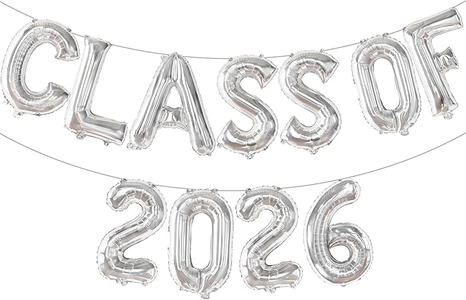 Graduation Decorations 2026 | Silver Class of 2026 Balloons - 16 Inch | Graduation Balloons Banners | Silver Graduation Decorations | Class of 2026 Banner for Class of 2026 Decorations, KatchOn