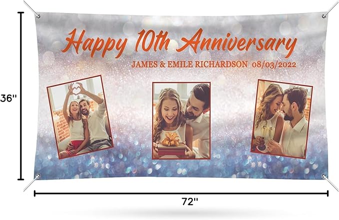 Happy Anniversary Banner Personalized Name Photo Custom Wedding Celebration Banners and Signs Customize Decoration for Couple 6'x3'