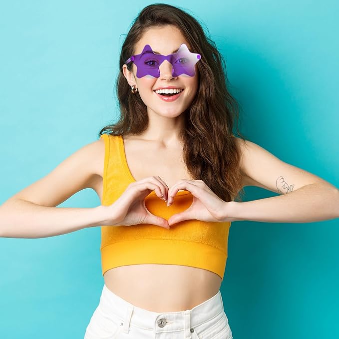 PLULON 15 Pairs Star Sunglasses Rimless Star Shape Sunglasses, Colorful Star Glasses Bulk Bachelorette Party for Birthday Beach Kids Adult - Purple