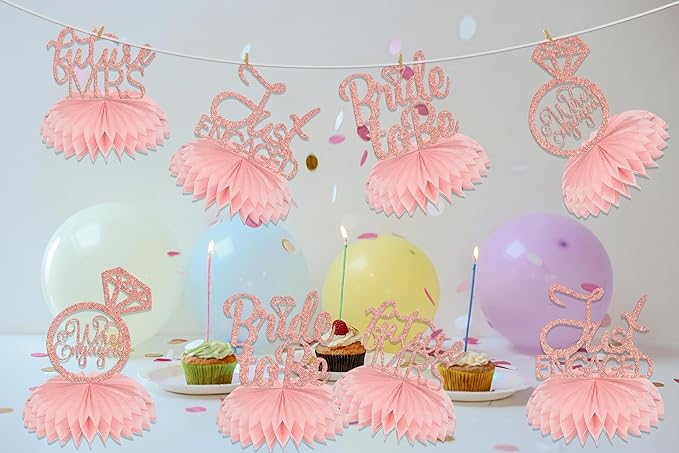 Rose Gold Bachelorette Honeycomb Centerpieces Bridal Shower Centerpieces for Tables Engagement Decorations Bachelorette Table Decorations 8 Pcs