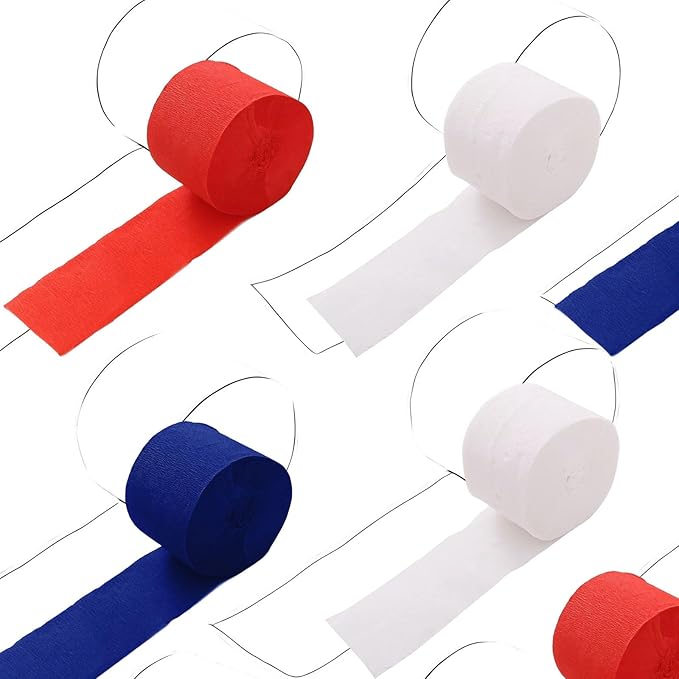 Red White Navy Crepe Paper Streamers,6 Rolls Party Streamers for Sports Events,Birthday Party,Graduation Decorations, 6 Rolls(82 Feet Long x 1.77 Inch)