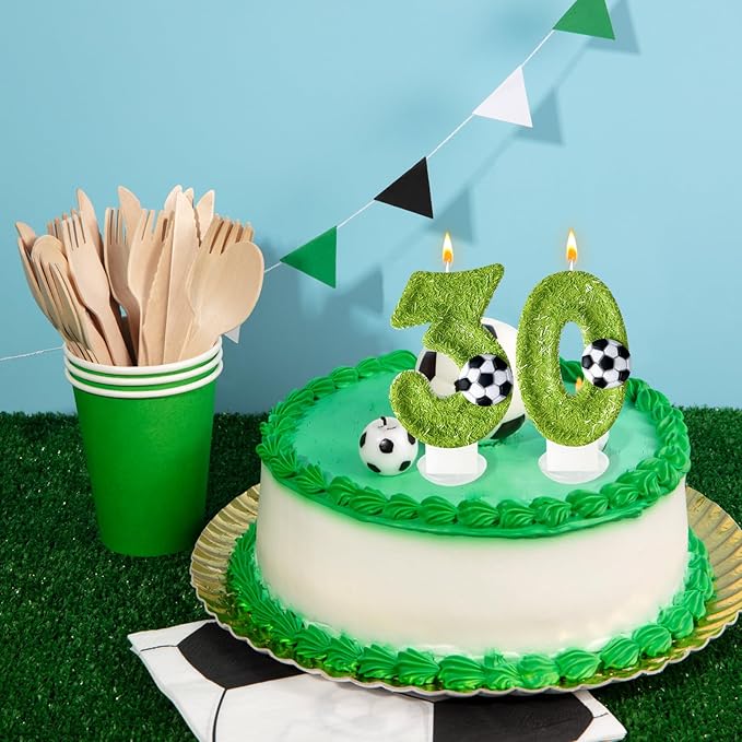 30th Birthday Candles,Soccer Birthday Decorations,Suitable for Girl and boy Cake Toppers, Wedding Cakes, Anniversaries, Party Celebrations, Birthday Decorations