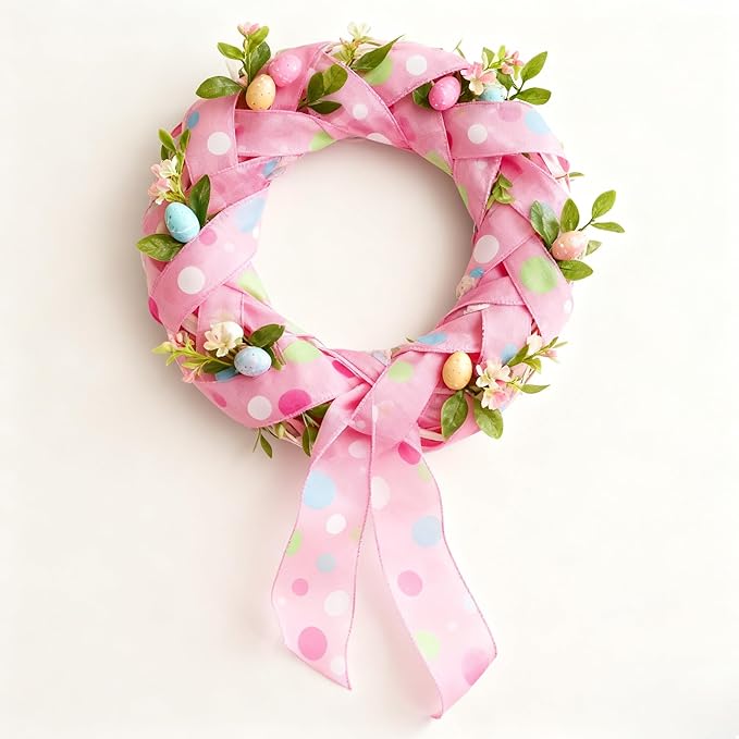 Meseey 2.5 Inch x 10 Yards Pastel Polka Dot Wired Ribbon, Colorful Dot Wired Edge Ribbon for Easter Wreaths, Gift Wrapping, Easter Baskets, Crafts, Spring Party Decorations