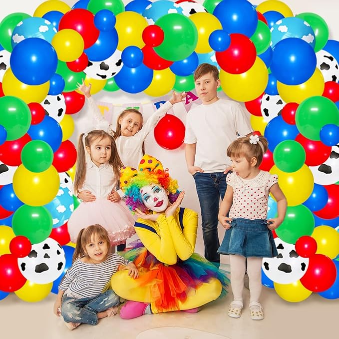 Green Yellow Blue Red Balloon Arch Kit - 122 PCS Red Yellow Green Cow Print Balloon Arch for Wedding Birthday Engagement Wedding Circus Party Decorations