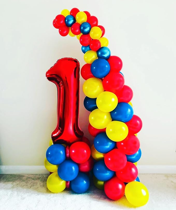 BAUANOOY Carnival Balloons, 60pcs 12 Inch Red Light Blue Royal Blue Yellow Latex Balloons for Carnival Theme Birthday Party Decorations