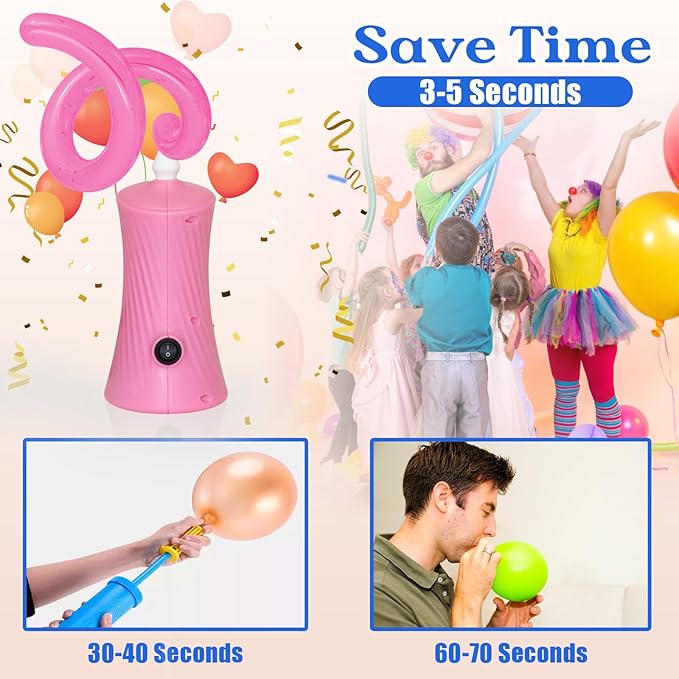 Voircoloria 260 Balloon Pump Electric, Portable Automatic Dual Nozzle Inflator with Tying Tools for Long Animal Balloons Birthday Gender Reveal Baby Shower Balloons Party Decorations