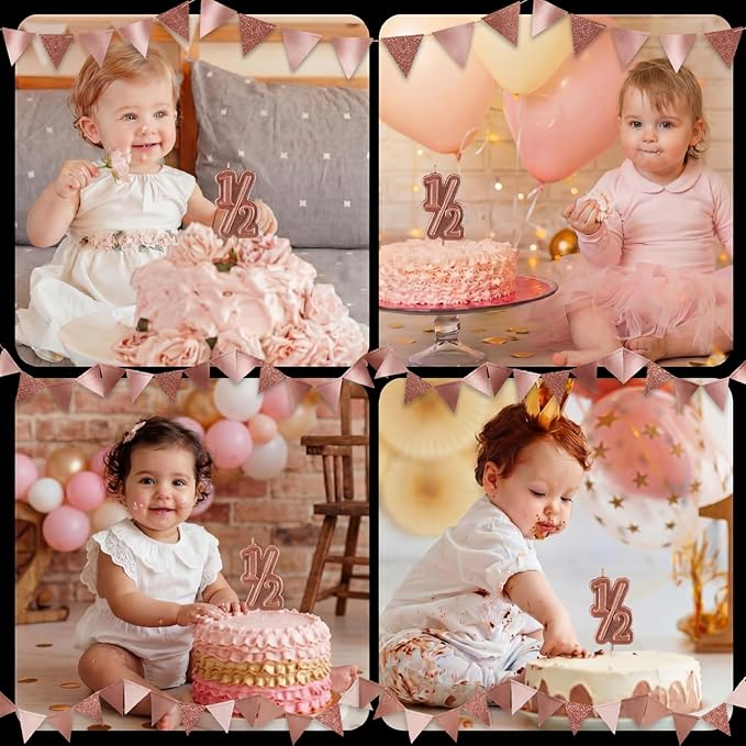 BBTO Half Birthday Candle 1/2 Year Old Cake Topper for Baby's Half Year Old Birthday Anniversary Celebration Party Decorations(Rose Gold)