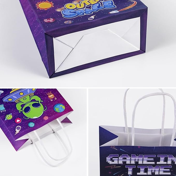 JALEBRO 24PCS outer space alien astronaut theme Party Favors Gift Bags Bulk with Handle, Paper Snack Treat Goodie Bag for Space Goody Bags Birthday Party Decorations Supplies 8"x5.9"x3.1" (space)