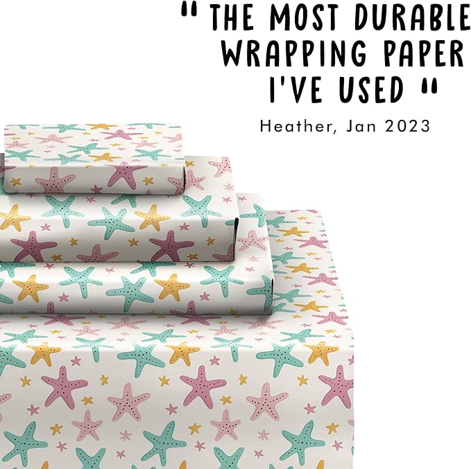 CENTRAL 23 Beige Wrapping Paper - 6 Sheets Of Birthday Gift Wrap For Women - Starfish - Holiday Beach Tropical - Summer Wrapping Paper - Comes With Stickers