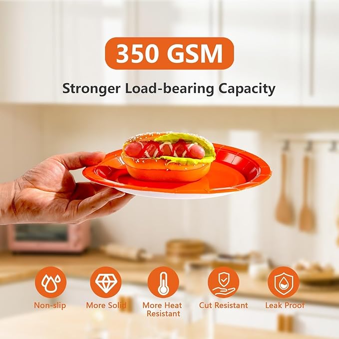 Grencian 200Pcs Orange and Black Graduation Decorations Black and Orange Plates and Napkins Disposable Graduation Tableware for Birthday Wedding Baby Shower Congrats Grad Party Supplies Serves 50