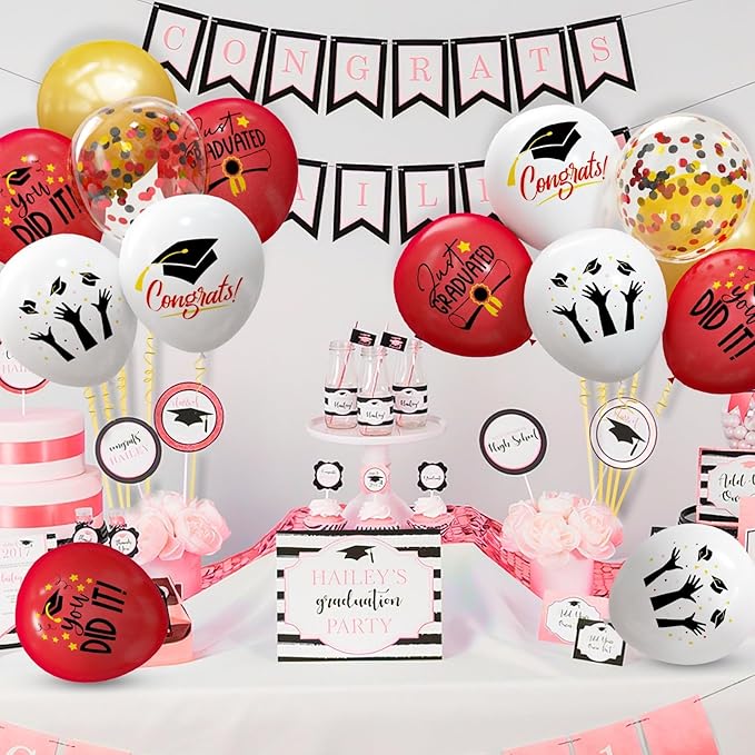2026 Graduation Party Decorations, 68pcs Graduation Balloons Red and Gold Grad Decor for College High School Class of 2026 Congrats Grad Party Decor