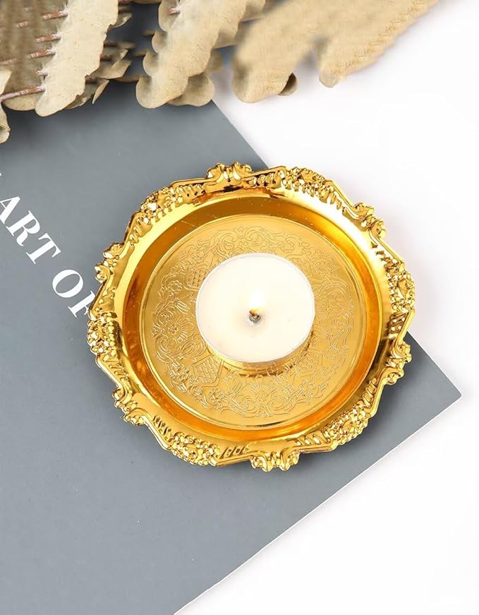 2PCS Coffee Table Tray 5.9in Round Decorative Tray Vintage Metal Dessert Plates for Snacks Fruit Gold