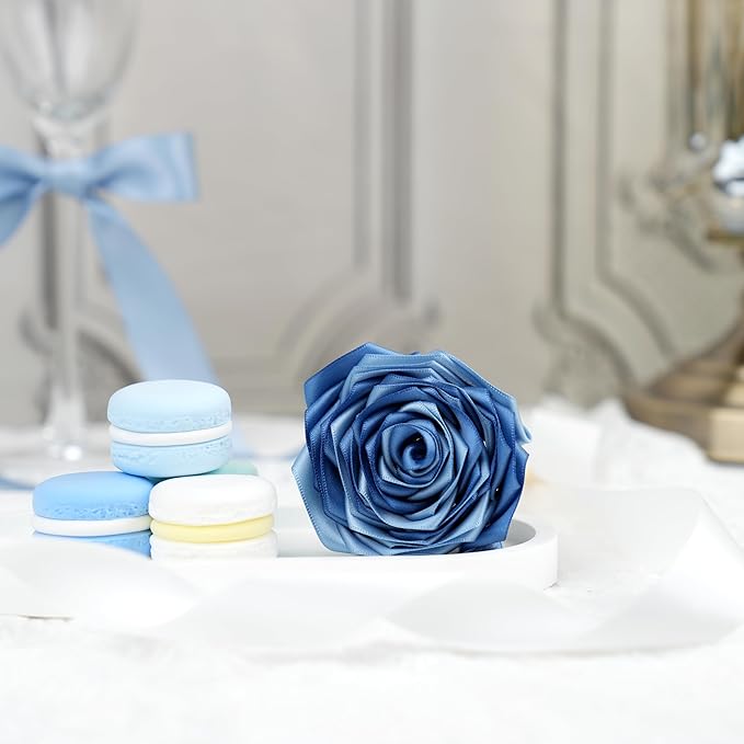 1 Inch Dusty Blue French Blue Double Face Satin Ribbon Set, 5 Rolls, 50 Yards, Polyester Assorted Blue Tones for Wedding Decor, Gift Wrapping, Hair Bows, Flower Bouquets and Crafts