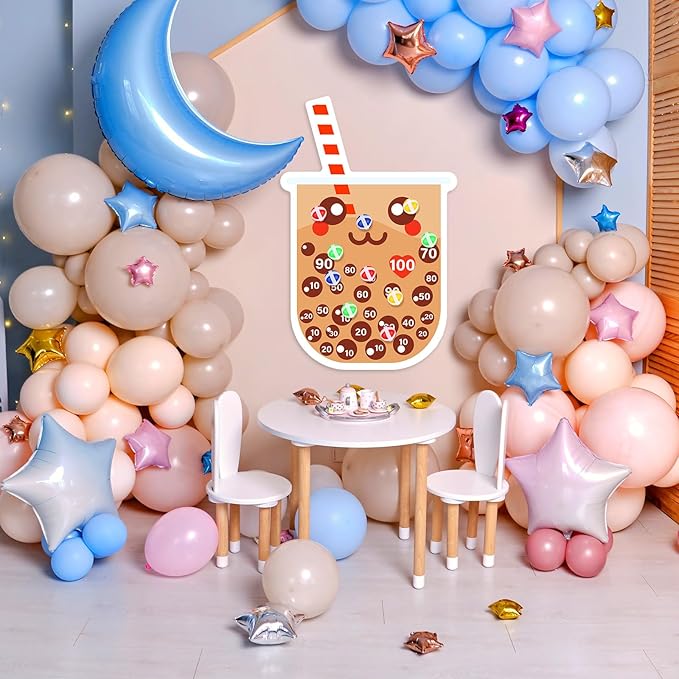 HyDren Tea Party Game Bubble Tea Party Favors 30x20 Dart Board with 12 Sticky Balls Toys Gift Exchange for Indoor Outdoor Game Party Slumber Party