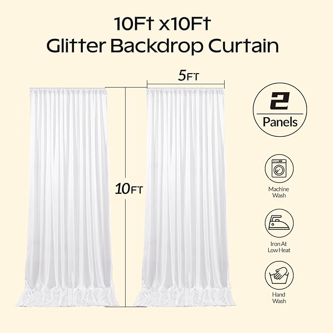 White Glitter Satin Backdrop Curtain for Parties 10x10FT Shimmer Photo Backdrop Drapes Non-Wrinkle Sparkle Drapes for Backdrop,Back Drop Cloth for Wedding Baby Shower Birthday Christmas Decorations