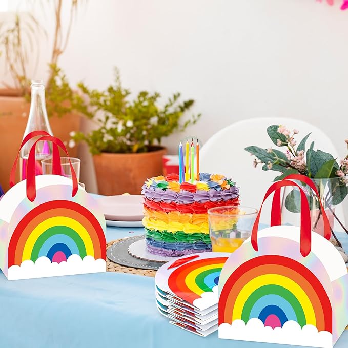 FYSUIMU 15 Pcs Rainbow Paper Gift Bags with Handle Holographic Colored Rainbow Party Favor Bags Iridescent Goodie Candy Treat Bag for Kids Birthday Pride Day Baby Shower Wedding Holiday Party Supplies