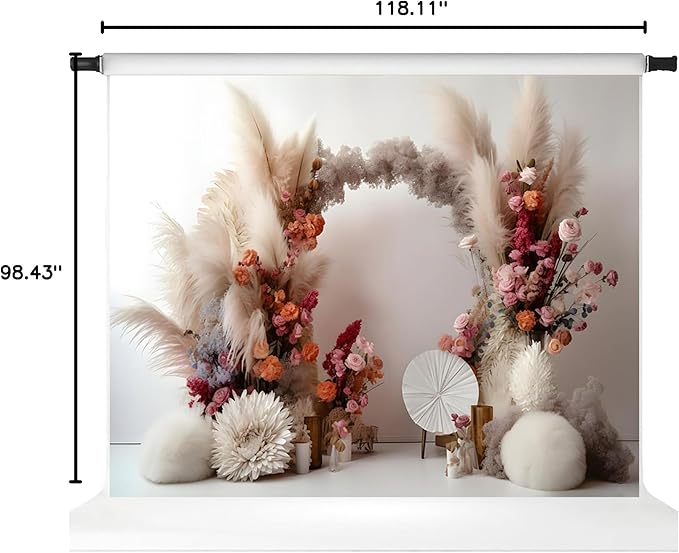 Kate Boho Flowers Photography Backdrop 1St Birthday Arch Floral White Wall Photoshoot Background Photographic Studio Photo Props,10x8ft
