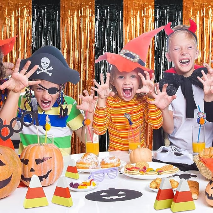 BEISHIDA 4 Pcs Black and Orange Party Streamers Fringe Foil Curtain Backdrop Tinsel Background Halloween Party Decorations for Door Wall Graduation Birthday Anniversary Halloween Party Decoration