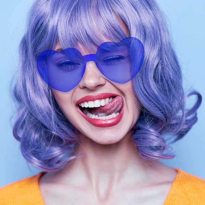 28 Pack Heart Shaped Sunglasses for Women Rimless Heart Glasses Bulk Mardi Gras Candy Color Sunglasses for Party