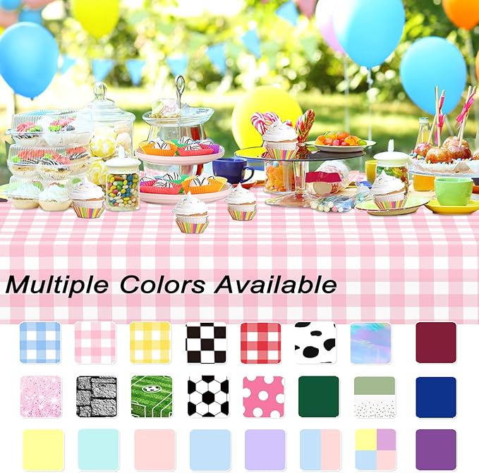 4 Pack Pink Gingham Tablecloth Rectangular Pink and White Checkered Tablecloths Disposable Plastic Pink Plaid Table Cover for Parties, Outdoor Picnic, Birthday, Wedding, Camping 54 × 108 Inch