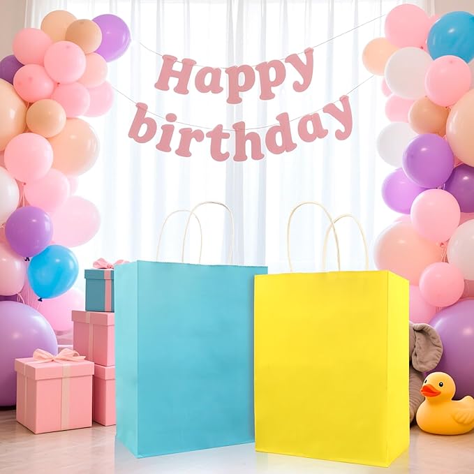 EIOFG Packaging 32Pcs Paper Gift Bags 8 Color with Colorful Tissues, 10.6"x8.26"x4.3" Kraft Paper Party Favor Bags Bulk Rainbow Goodie Bags Large Gift Bags with Handles for Kids Birthday Baby Shower Crafts Wedding Party Supplies (8 Colors)