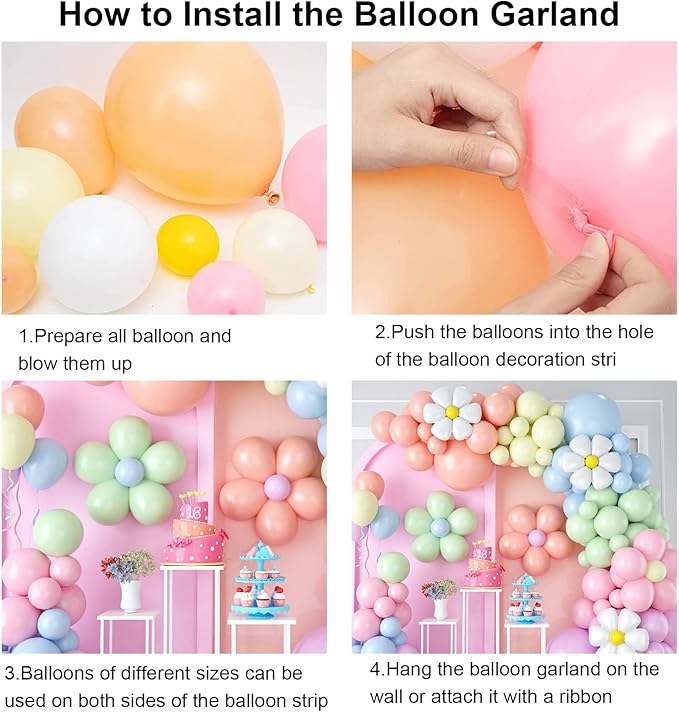 Daisy Balloon Garland Arch Kit,Retro Hippie Boho Macaron Pastel Balloons Garland Daisy Flower Balloons For Birthday Baby Shower Bridal Wedding Groovy Daisy Party Decorations