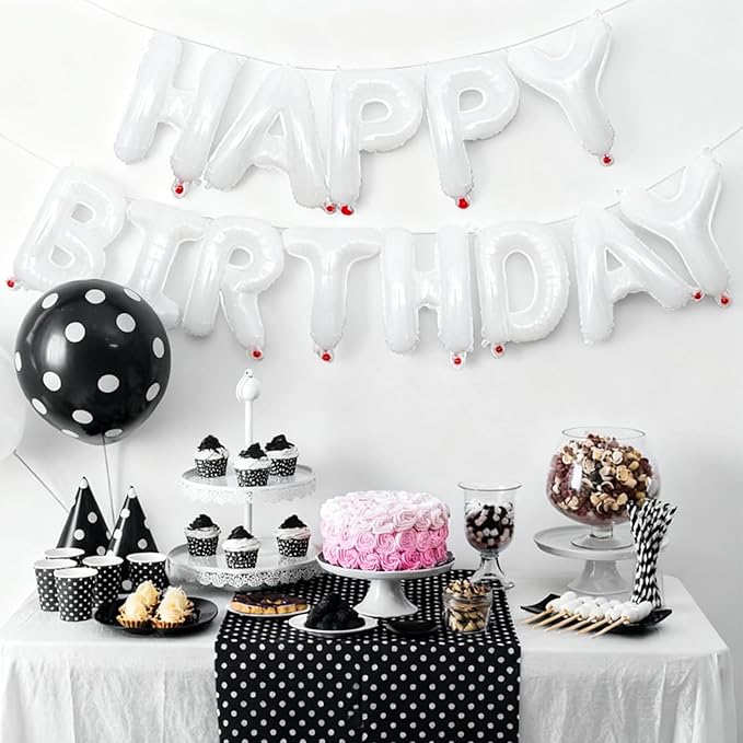 White Happy Birthday Balloon Banner 16 Inch - White Birthday Decorations Happy Birthday Sign Reusable Foil Letters Balloons Suitable for Men, Women Party Decorations,Birthday Decor Party Supplies
