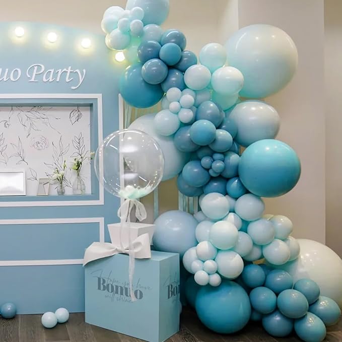 Voircoloria 90pack Peacock Blue Balloons Different Size 18/12/10/5 Inch Pastel Green Balloon Garland Arch Kit for Baby Shower,Graduation, Wedding, Birthday, Gender Reveal, New Year Decorations