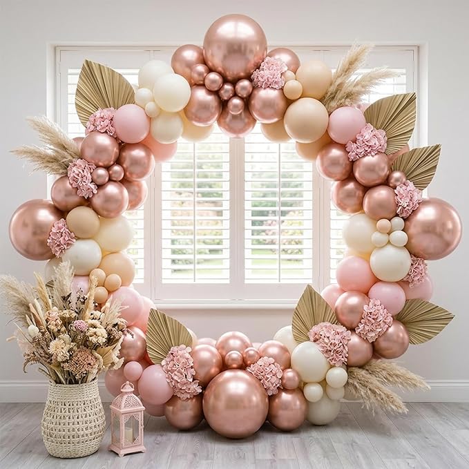 RUBFAC 135pcs Rose Gold Balloons Different Sizes 18 12 10 5 Inches, Latex Balloon Garland Arch Kit for Birthday Party Valentine's Day Baby Shower Graduation Wedding Holiday Decoration