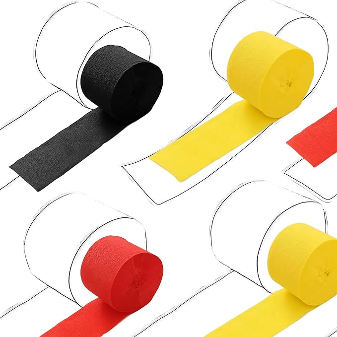 Red Black Yellow Crepe Paper Streamers, Party Streamers for Sports Events,Birthday Party,Graduation Decorations, 6 Rolls(82 Feet Long x 1.77 Inch)