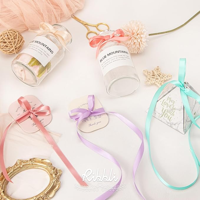 Ribbli Double Faced Rose Gold Satin Ribbon,3/8” x Continuous 25 Yards,Use for Bows Bouquet,Gift Wrapping,Floral Arrangement