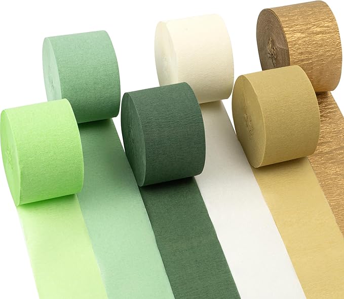 Crepe Paper Streamers 6 Rolls 492ft,Pack of Olive Green Khaki Streamers Party Decorations,Crepe Paper Roll for Wedding,Green Boho Wedding,Bachelorette Decorations (1.8 Inch x 82 Ft/Roll)