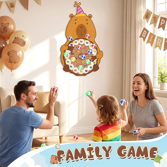 Seenelling Capybara Party Game 33 x 20 Capybara Dart Board with 12 Sticky Balls Toys Birthday Capy Party Decorations Favors