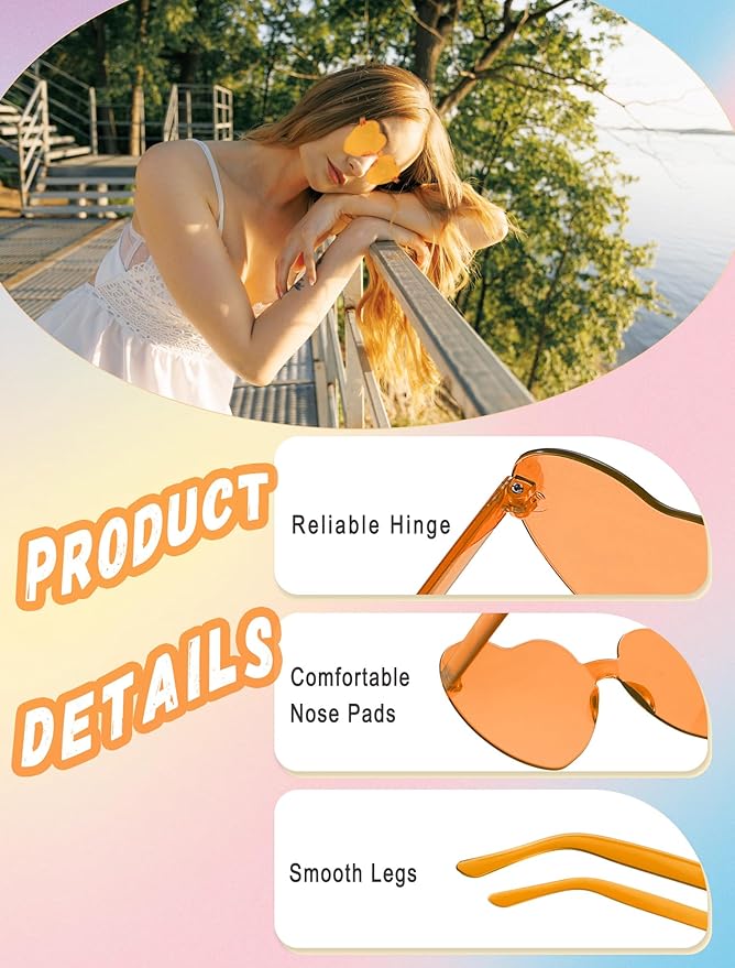 12/26/36 Pairs Rimless Heart Shaped Sunglasses Transparent Glasses Bulk Fun Sunglasses for Party Favors