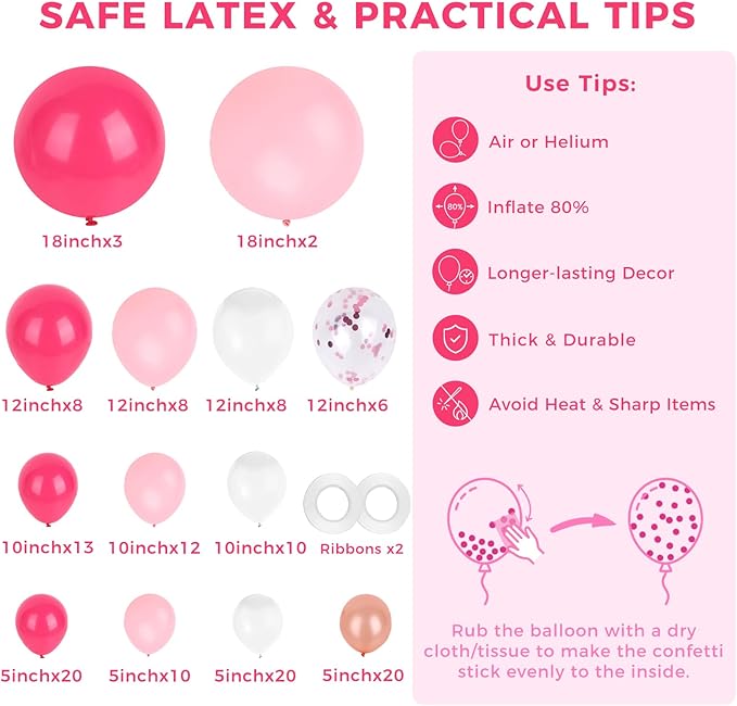 LovesTown Rose Pink Balloon Garland Kit, 150PCS Arch Kit Confetti Pink Metallic Latex Balloons for Wedding Engagement Birthday Party Decorations (Pack of 2)