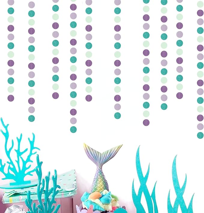 Mermaid Birthday Teal-Purple Party-Decorations Garland-Streamers - 52Ft Turquois Mint Girl Baby Shower Hanging Banner,Under The Sea Classroom Paper Backdrop Decor Huglony