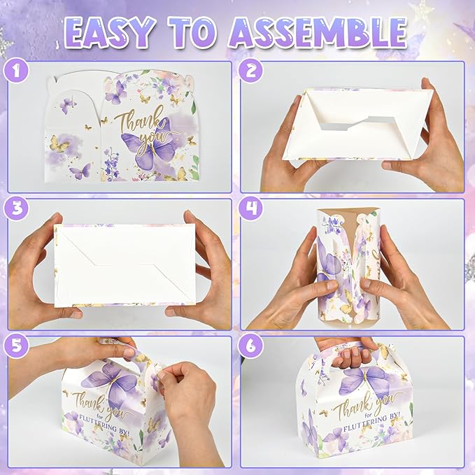 DjinnGlory 36-Pack Butterfly Party Favor Treat Boxes, Small Cute Gable Boxes for Girls Party Giveaways and Small Business 6.18x3.58x3.39 Inches