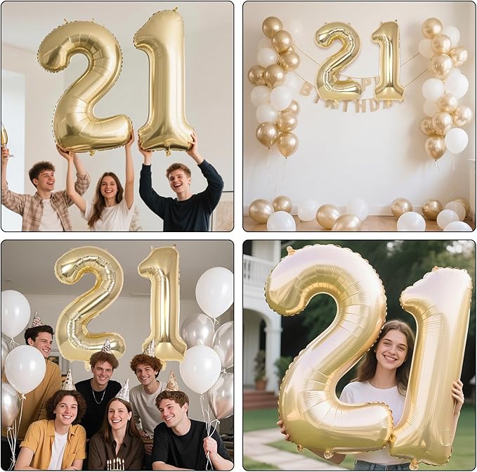 Champagne Gold Large Number 21 Balloon, 40 Inch Light Gold Foil Helium Number Balloons, Giant Mylar Number 21 Balloons for 21 Years Old Birthday Party Anniversary Decorations (Champagne Gold 21)