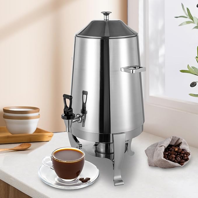 13L/3.43Gal Beverage Dispenser, Stainless Steel Hot Cold Drinks Urn with Fuel Stand, Thermal Tea Juice Milk Coffee Chafer Dispenser with Faucet for Parties Buffet Commercial Use (silver)