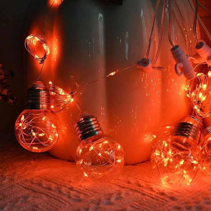 YOLIGHT Wishing Ball Curtain Lights 200 LED Window Curtain String Lights with Remote, USB Battery Powered Twinkle Globe Fairy Lights for Party Bedroom Christmas Halloween Decoration (Orange)
