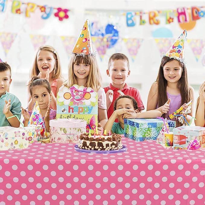 Kesfey 3 Packs Minnie Mouse Tablecloth 54 x 108 Inch Pink Polka Dot Table Cloths Disposable Plastic Pink Waterproof Picnic Table Covers Pink and White Dots Minnie Tablecover for Birthday Party